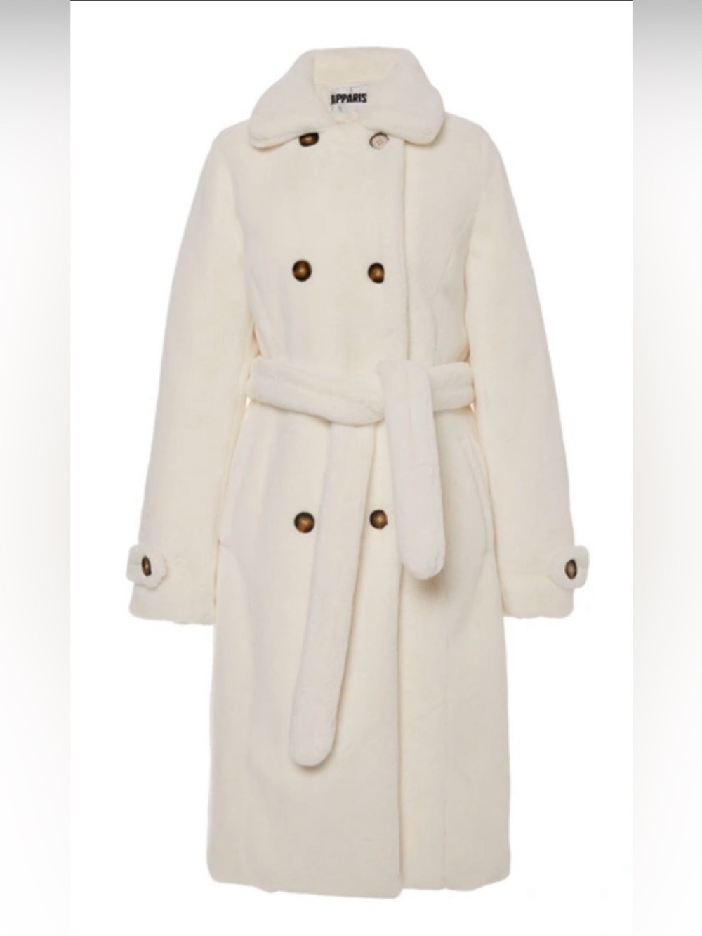 Apparis Ivory Faux-Fur Double-Breasted Belted Trench Coat NWT Size XS
